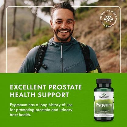 Swanson Pygeum 125mg product packaging showcasing the authentic green label for men over forty