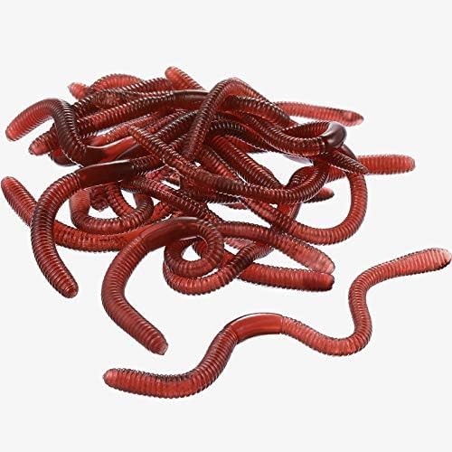 Close up of an 18 centimeter Gejoy stretch rubber earthworm demonstrating its flexible texture.