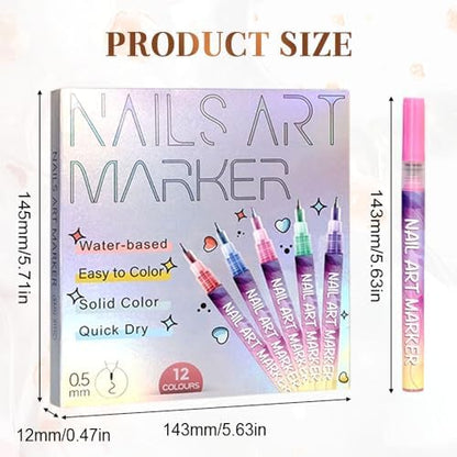 Artistic nail design created with 12 color marker kit