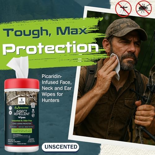 Zone Protects unscented bug repellent wipes for hunters showing product packaging details