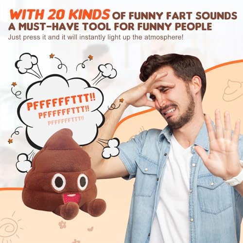 Authentic USA imported emoji poop stuffed animal being squeezed to activate sound effects.