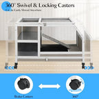 36''L Rabbit Hutch Outdoor with Casters and Run, Wooden Indoor 2 Story Guinea Pig Cage with Divider Panel, Pull Out Tray, Rabbit Duck Bunny House for Small to Medium Animals and Pet Lover, Gray - Image 5