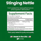 Side view of HealthFare Urtica dioica herbal supplement showcasing clean label vegan and non GMO seals