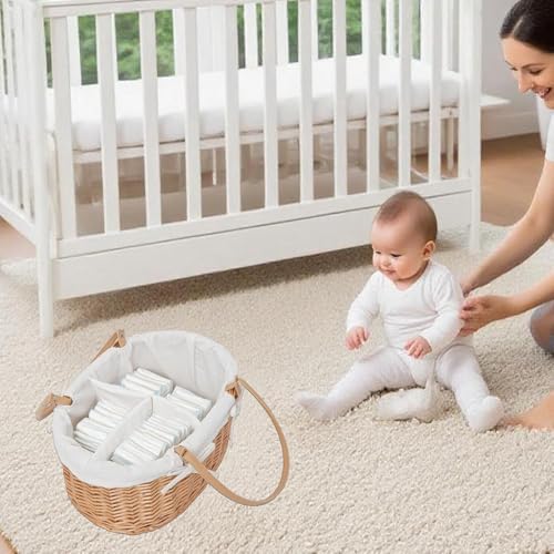 Qingtuhome Handwoven Nursery Storage Basket on a changing table