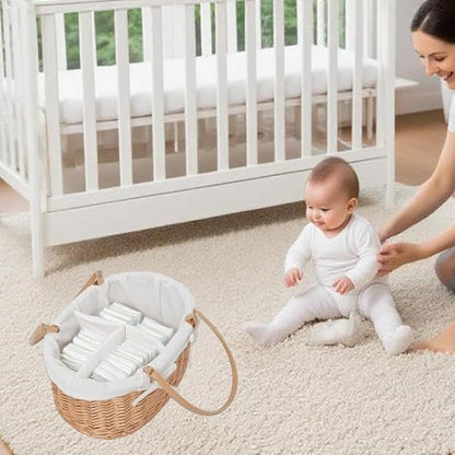 Qingtuhome Handwoven Nursery Storage Basket on a changing table
