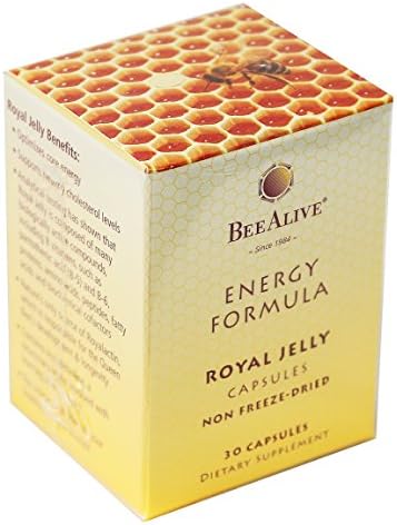 Close up view of non freeze dried bee alive royal jelly dietary supplement bottle