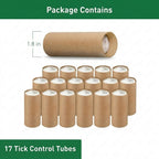 Dewomer tick prevention tubes in outdoor lawn setting