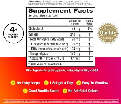Close up view of the small easy to swallow pure krill oil softgels with astaxanthin antioxidant