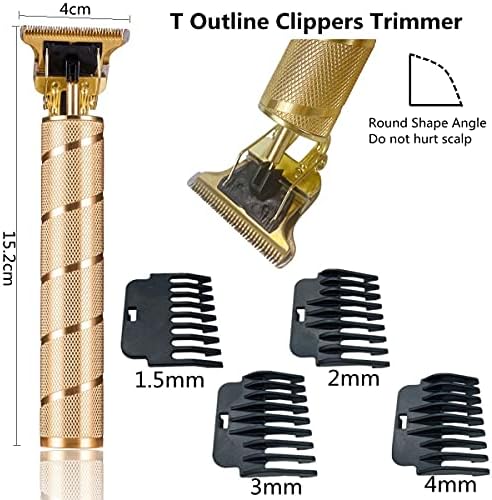 Goldseaside professional baldheaded trimmer set including four attachment combs and USB cable.