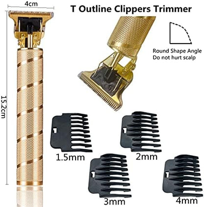 Goldseaside professional baldheaded trimmer set including four attachment combs and USB cable.