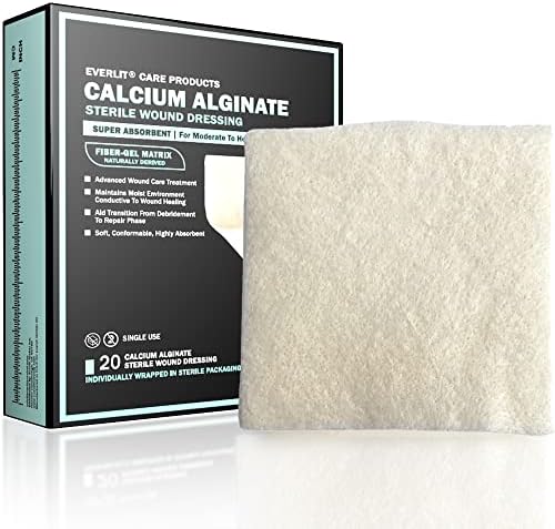 EVERLIT Calcium Alginate Wound Dressing front view of the pack of twenty sterile pads for advanced medical care.