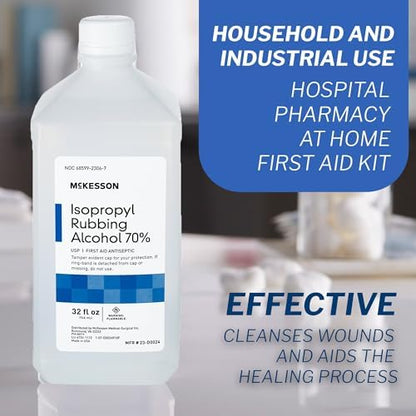 McKesson Isopropyl Rubbing Alcohol 70% [1 Count] USP First Aid Antiseptic, 32 oz - Image 2