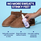 Lavender Mint Megababe foot deodorant spray bottle showing 3.8 fluid ounce size.