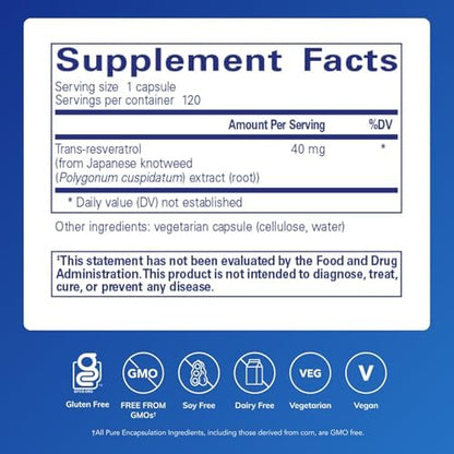 Pure Encapsulations Resveratrol supplement facts label