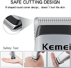 Kemei precision electric trimmer being adjusted for neckline and facial detailing
