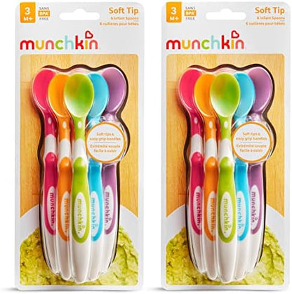 Munchkin BPA free infant spoons arranged neatly to show the vibrant multi color selection.