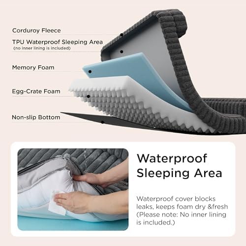 Bedsure ComfyFleece(TM) Orthopedic Dog Beds Large Sized Dog, Waterproof Memory Foam Pet Couch Sofa with Sides, Non-Slip Bottom and Egg-Crate Foam Large Pet Bed with Washable Corduroy Cover, Grey - Image 5