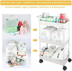 Side profile of Volnamal baby storage cart showing wheel mechanism