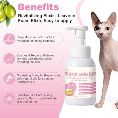 Two bottles of Mr Wrinkles Sphynx cat grooming routine set on a clean bathroom shelf.