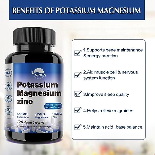 VPKIN 1000 milligram potassium magnesium zinc supplement for muscle cramp relief