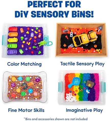 Eight individual mini containers of non toxic tactile play foam lined up by color