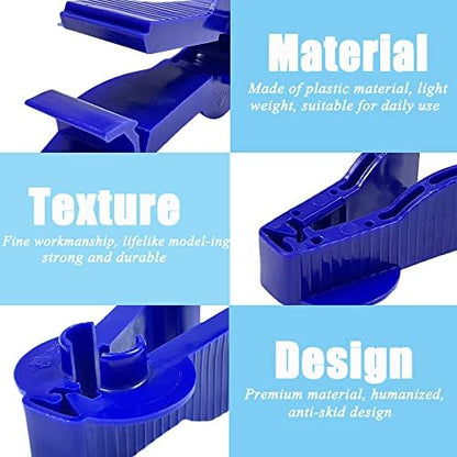 Pack of five blue disposable peritoneal dialysis clamps arranged neatly.