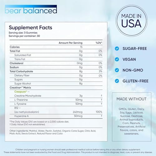 Bear Balanced Creatine Gummies for muscle growth and focus