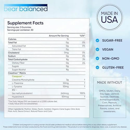 Bear Balanced Creatine Gummies for muscle growth and focus
