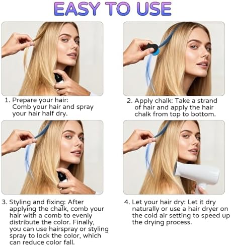 Person applying blue hair chalk to hair strand