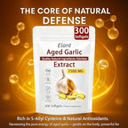 High potency 7500mg aged garlic supplement packaging with non GMO and gluten free labels.