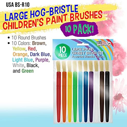 Close up of the durable natural hog bristles on the U.S. Art Supply classroom painting brushes