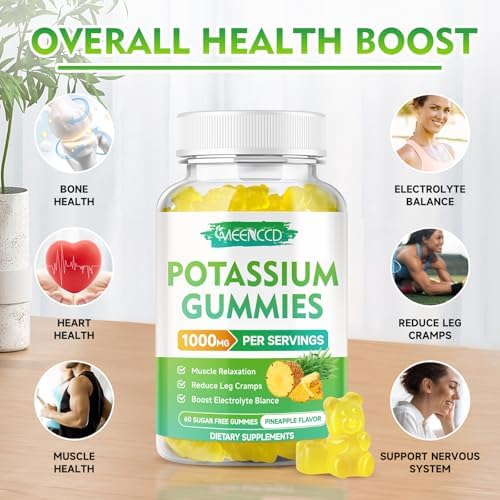 Sugar free vegan potassium chewables spilling out of the packaging container