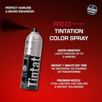 Before and after application of Red by Kiss Tintation grey root cover up