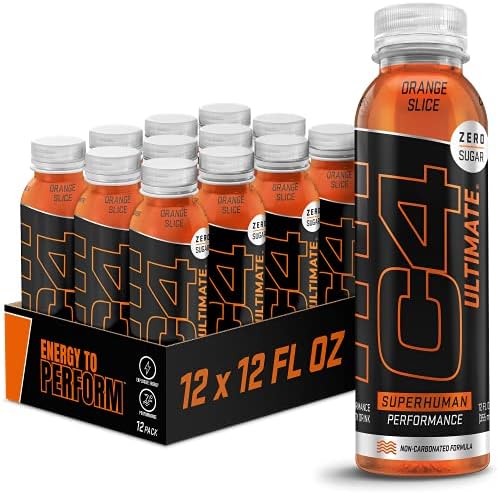 C4 Ultimate Orange Slice front view pre-workout energy drink bottle.