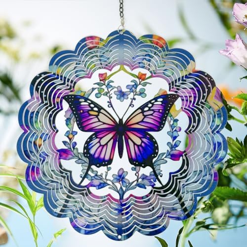 Close up of 12 inch butterfly wind spinner metal texture