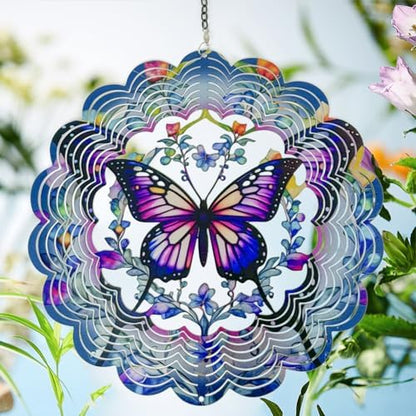 Close up of 12 inch butterfly wind spinner metal texture