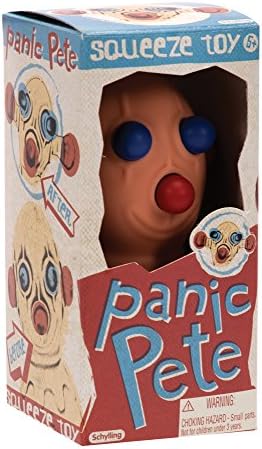 Schylling retro sensory stress relief toy being squeezed with ears and nose expanded