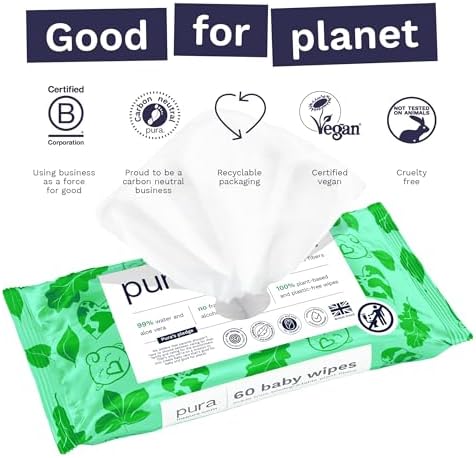 Pura premium unscented baby wipes displayed alongside clean organic aloe vera leaves to emphasize the natural ingredients.