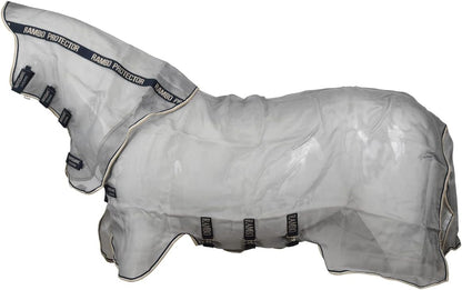 Horseware Rambo Protector Fly Sheet front view on a horse showcasing the secure chest closure.