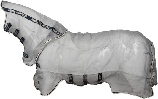 Horseware Rambo Protector Fly Sheet front view on a horse showcasing the secure chest closure.