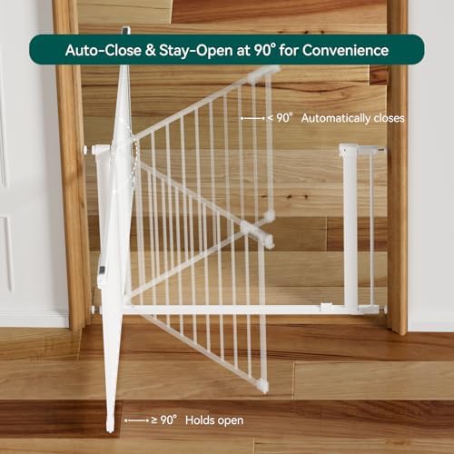 Babelio child safety gate installed at the bottom of stairs with tension bolts