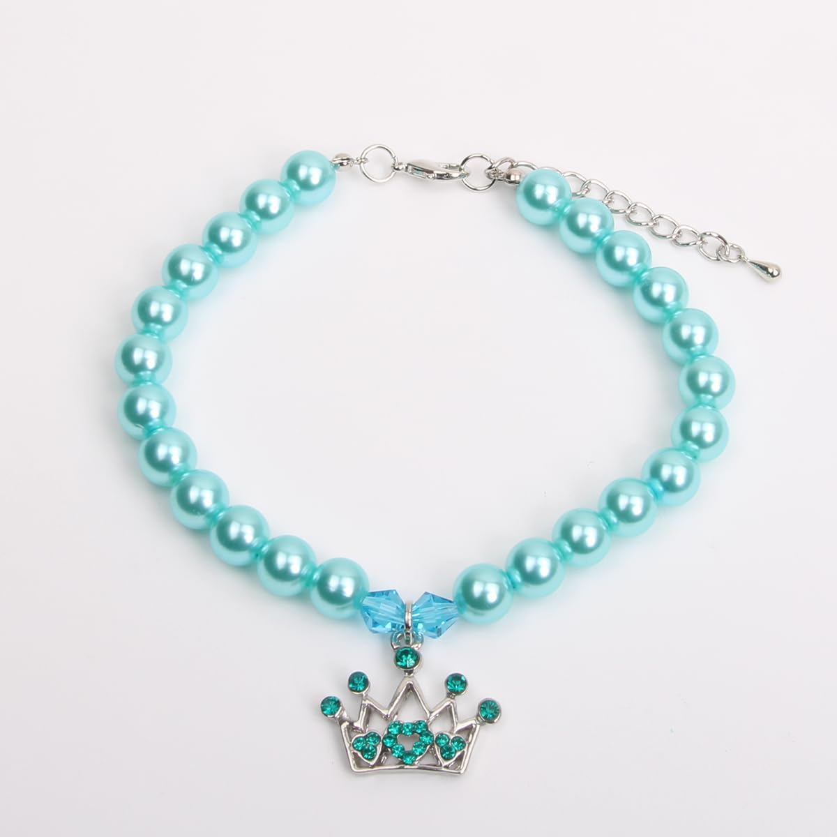 Dog Cat Pearls Necklace Collar with Rhinestones Crown Charm Pendant Pet Puppy Jewelry (S, Pink) - Image 9