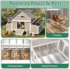 Large Chicken Coop for 4 - 6 Chickens with 6 Nesting Boxes, Wooden Outdoor Hen House with Pull-Out Tray, Backyard Chicken Coop with Weatherproof Openable Roof, 3 Perches, Expandable Run(61"L x 33.5"W) - Image 4