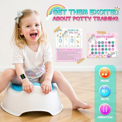 Toddler wearing pink unicorn silicone potty training watch