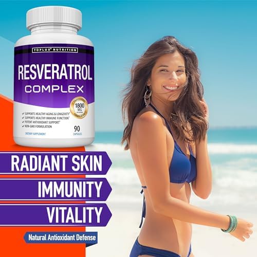 Lifestyle image of Toplux Resveratrol antioxidant complex bottle on a clean surface