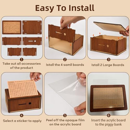 Zayeemi wooden savings challenge box with a marker crossing off cash goals.