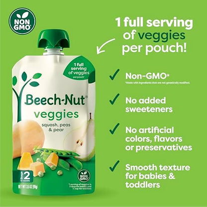 Close up of 3.5 ounce Beech-Nut baby food pouch packaging