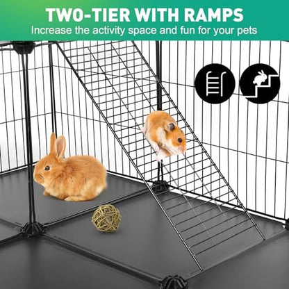 VISCOO 41 Panels Pet Playpen, 35.4" L x 23.6" W x 23.6" H Small Animal Playpen with 2 Doors, C&C Cage for Guinea Pigs,Rabbit,Bunny,Hedgehogs, Puppy Play Pen Indoor Outdoor, Two-Story Chicken Play Pen - Image 4