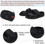 Adjustable magic sticker closure on wide width sandals for arthritis relief.