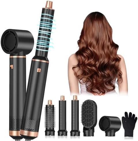 Yitrust hot air brush displaying the auto wrap curling iron attachments for creating beach waves.